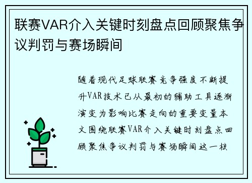 联赛VAR介入关键时刻盘点回顾聚焦争议判罚与赛场瞬间
